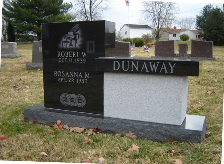 Cemetery Black and Grey Bench Memorial with Etched Piano