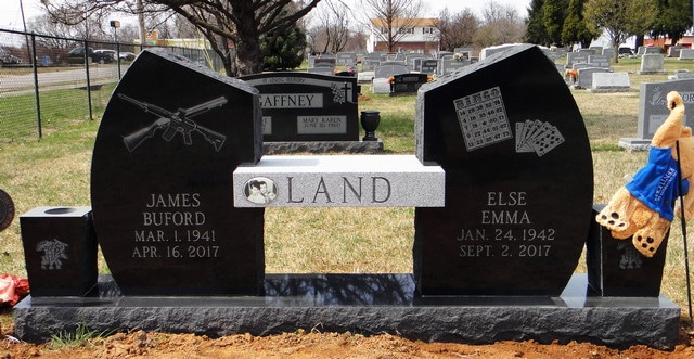 Land Bench Memorial with University of Kentucky, Rifle, and Playing Cards Etchings