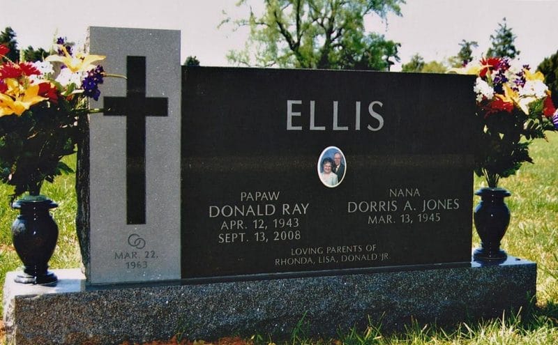 Ellis Headstone with Vases and Ceramic Photo